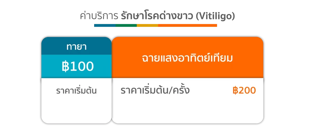 ตารางราคาค่าบริการรักษาโรคด่างขาว คริสตัลคลินิกมหาสารคาม ทายา เริ่มต้นที่ 100 บาท ฉานแสงอาทิตย์เทียม ราคาเริ่มต้นที่ 200 บาท /ครั้ง