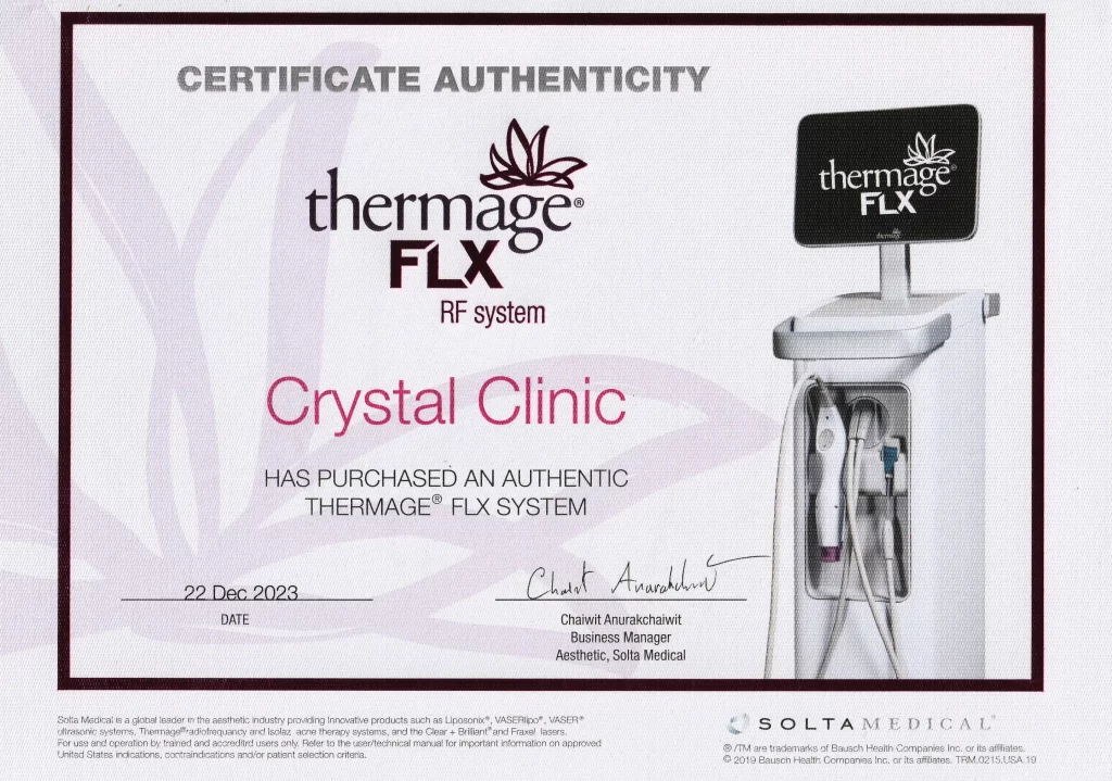 Certficate Authenticity Thermage FLX RF System Crystal Clinic Mahasarakham
